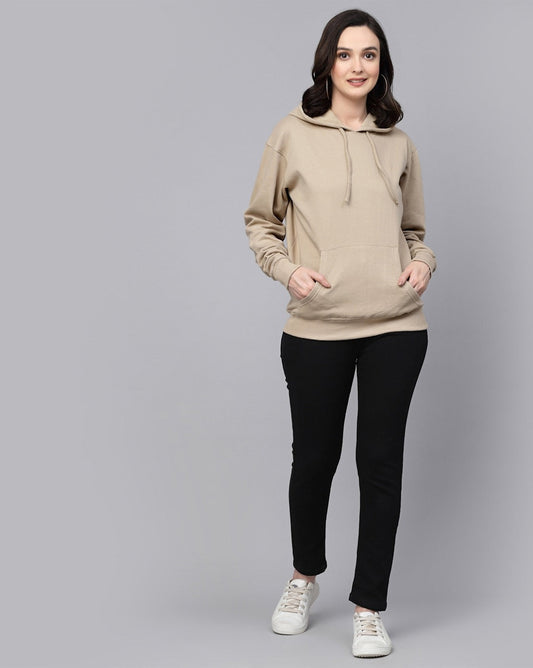 Beige Basic Kangaroo Hoodie for Women