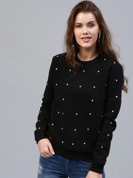 Black Pearls Beaded Sweatshirt For Women