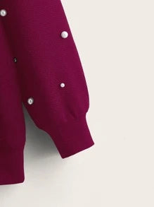 Maroon Pearls Beaded Sweatshirt For Women