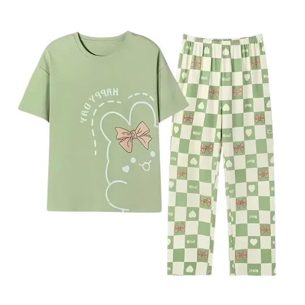 Olive Green Printed Night Suit