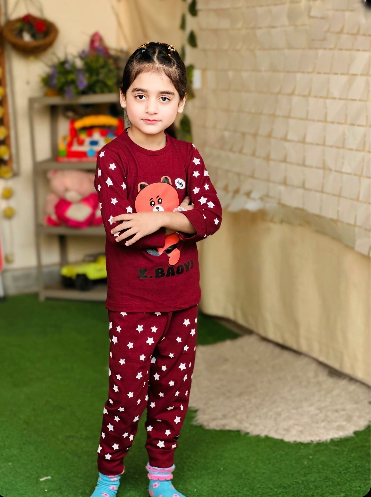 Maroon Teddy Bear Printed Kids Wear (Each)