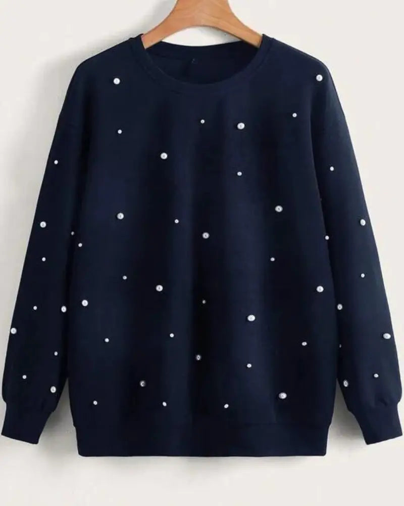 Blue Pearls Beaded Sweatshirt For Women
