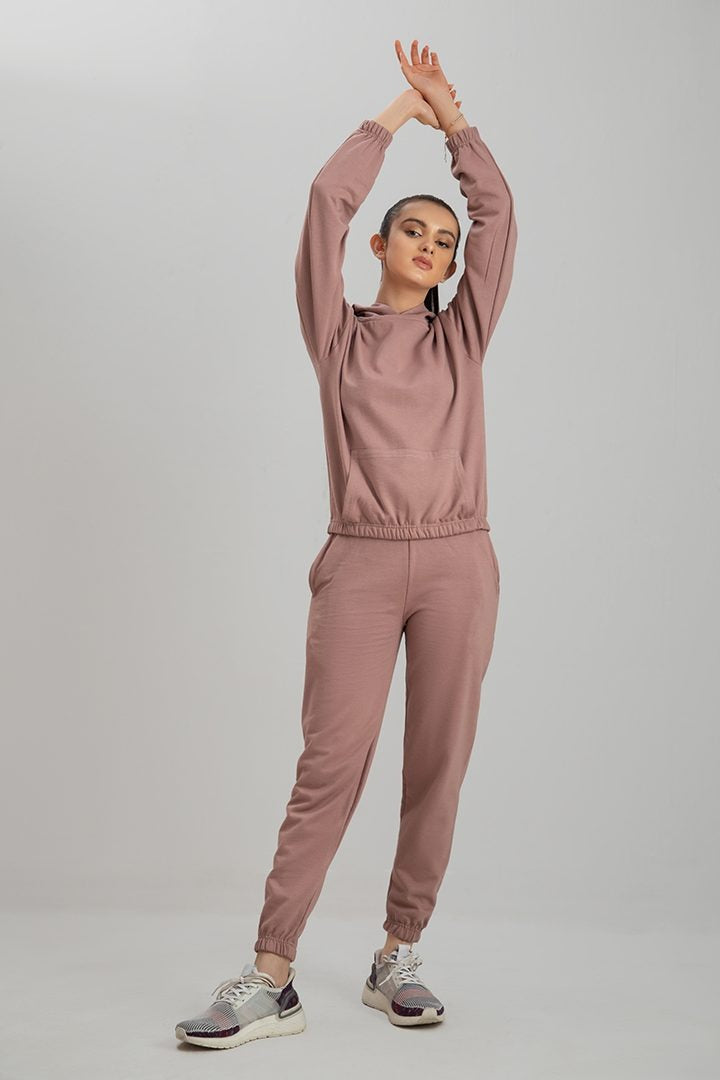 Tea Pink Warm Hoodie And Pant Co-ord Set