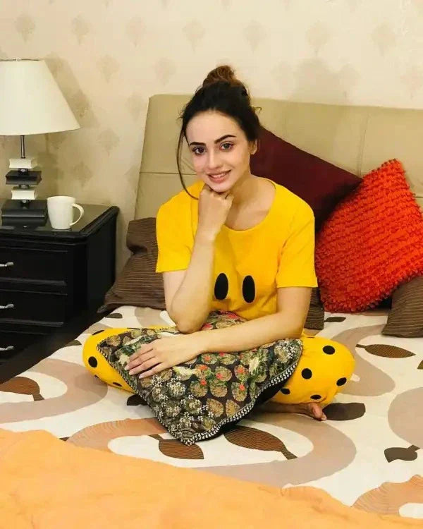 Yellow Smiley Printed Night Suit