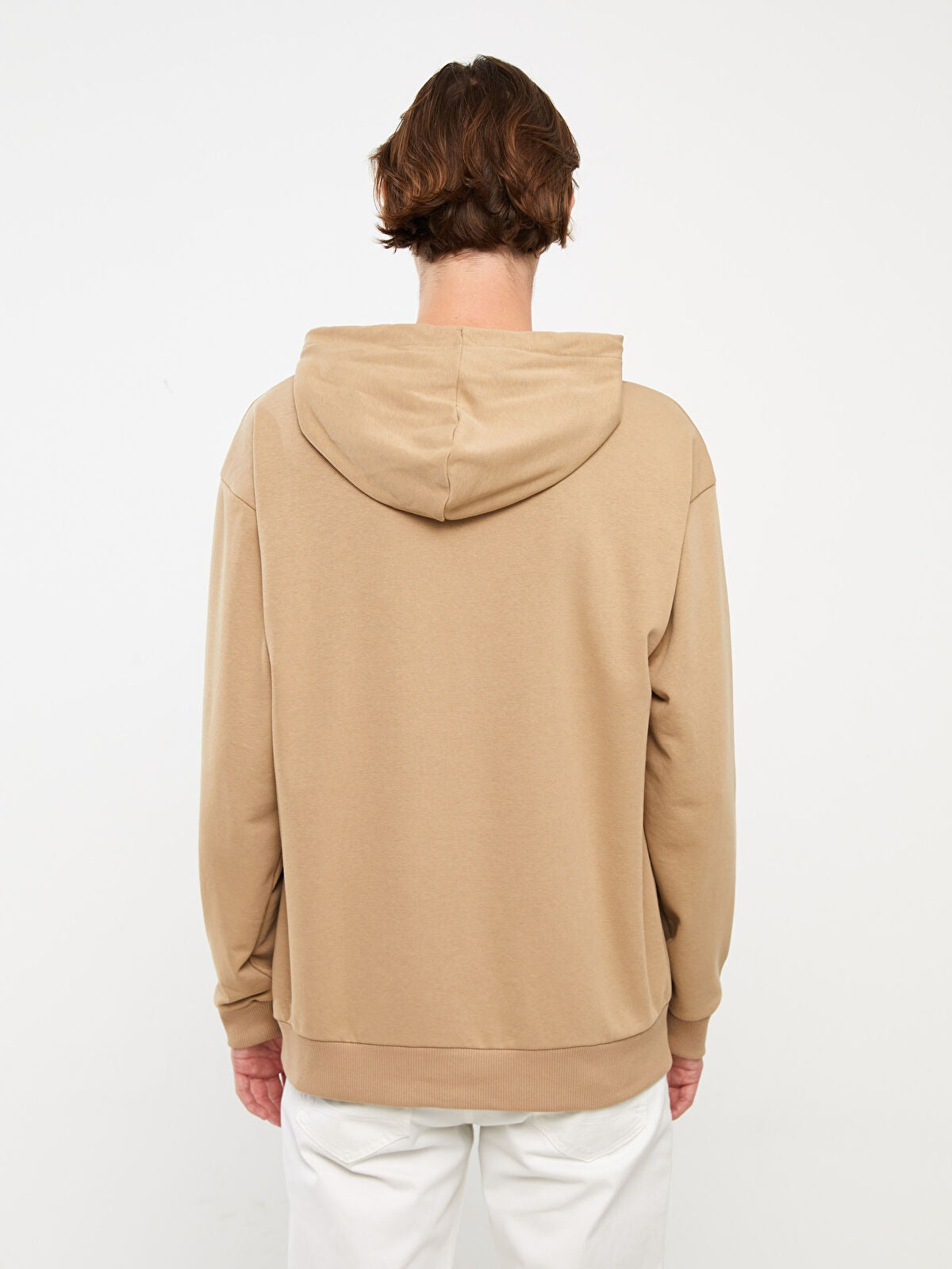 Beige Basic Kangaroo Hoodie for Men