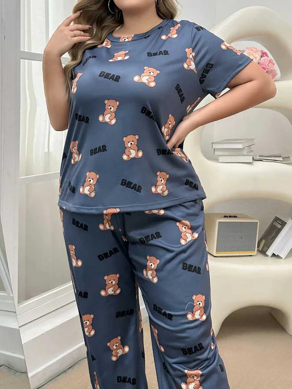 Gray Cozy Bear Printed Night Suit
