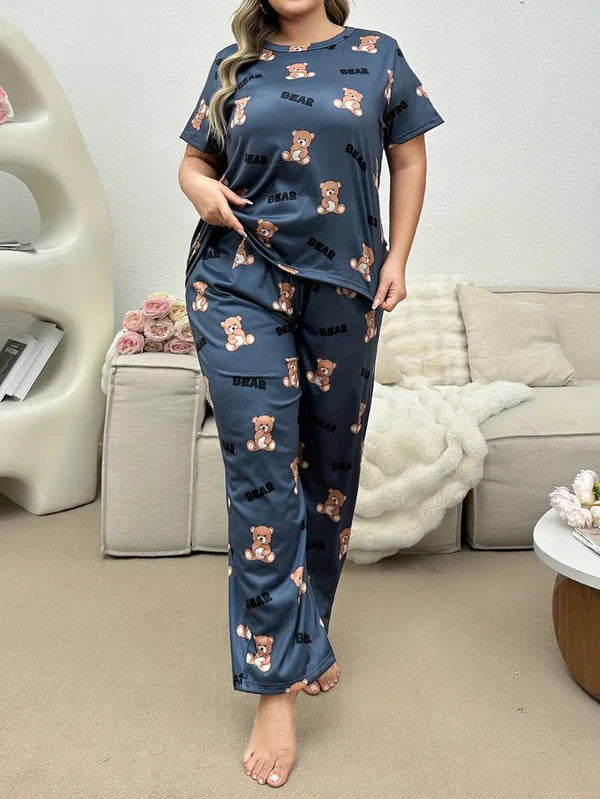Gray Cozy Bear Printed Night Suit