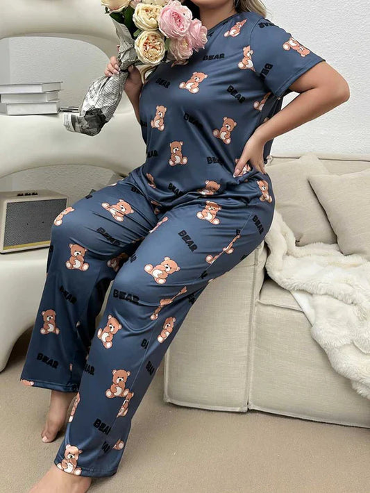 Gray Cozy Bear Printed Night Suit