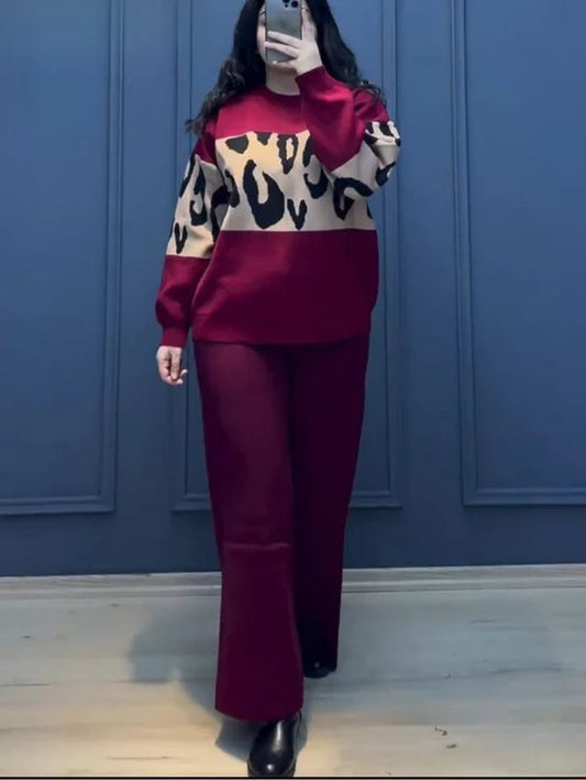 Maroon Wild Printed Fleece Co-ord Set