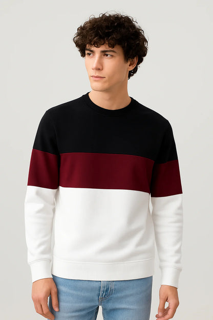 Black Maroon And White Block Sweatshirt