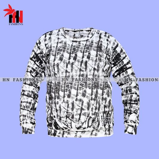 White & Black Random Printed Sweat Shirt For Unisex