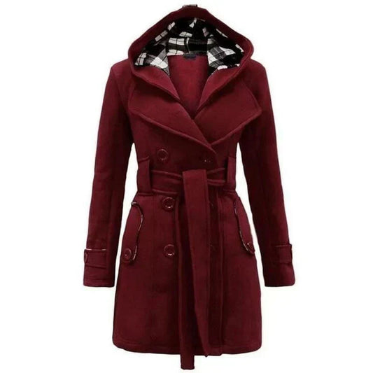 Maroon Women's Lace Trim Trench Coat Style Jacket