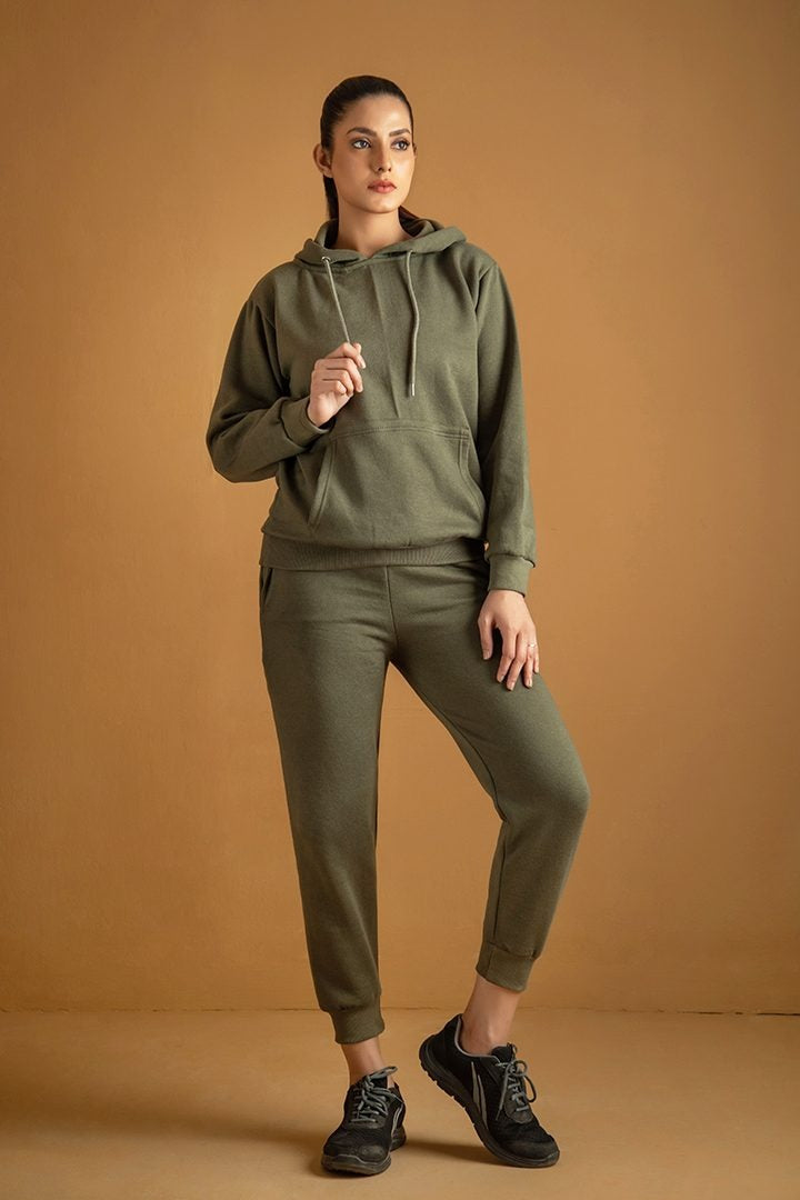 Green Warm Hoodie And Pant Co-ord Set